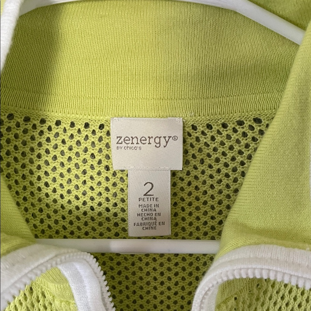 Chico’s Zenergy Soze 2 or Larger Knit Full Zip Sweater Lime Green Stretch - Picture 2 of 7